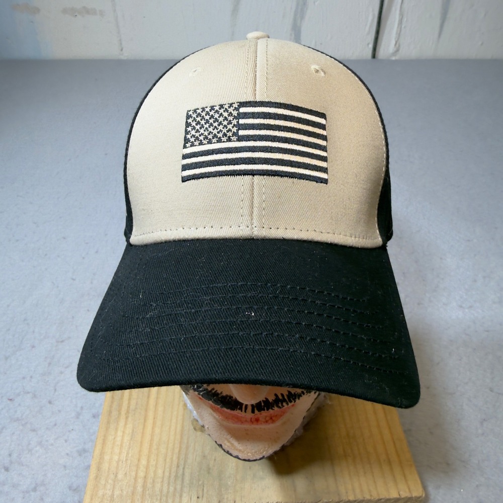 Lowe's American Flag Embroidered Baseball Cap Tan Black‎ Adjustable Strap